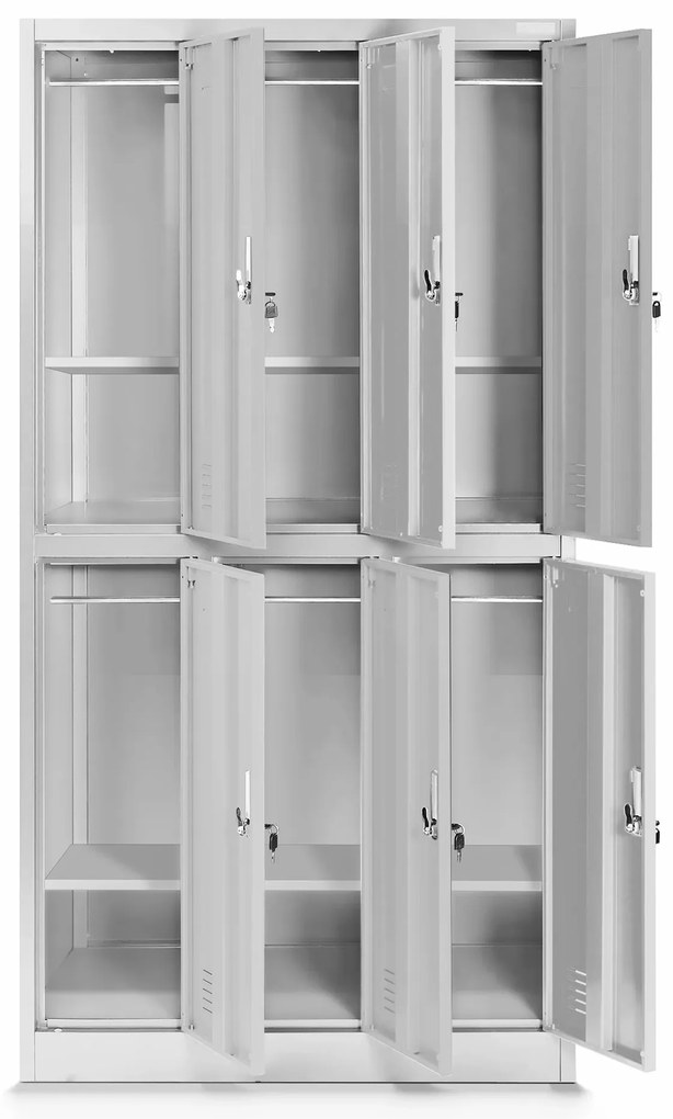 Szafka szkolna BHP szara: 6-komorowa IGOREK, 900 x 1500 x 450 mm