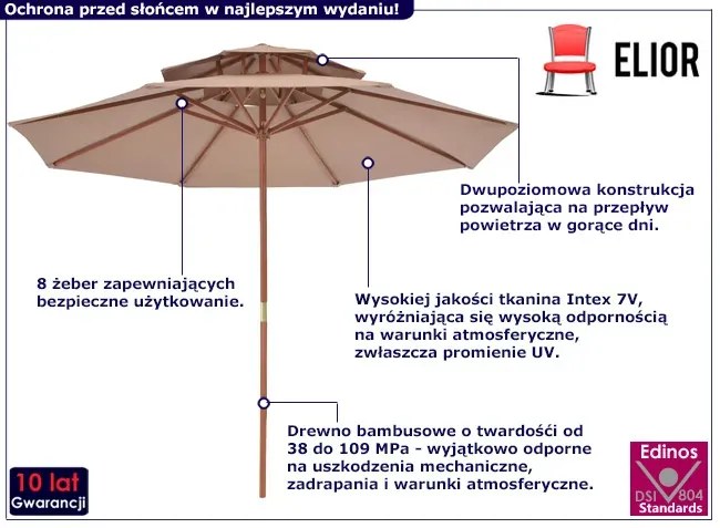 Dwupoziomowy parasol ogrodowy taupe - Baldar