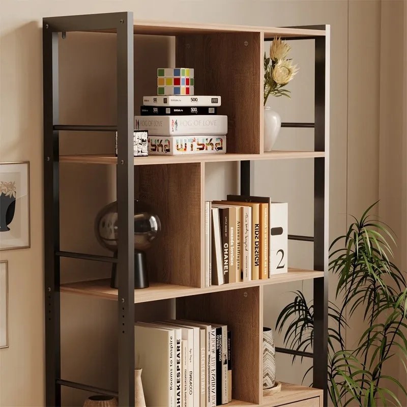 Regał na książki nowoczesny uniwersalny z zamykanymi szafkami loft pojemny