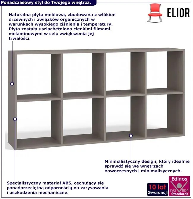 Szary regał ażurowy z 8 półkami glina - Atela 5x