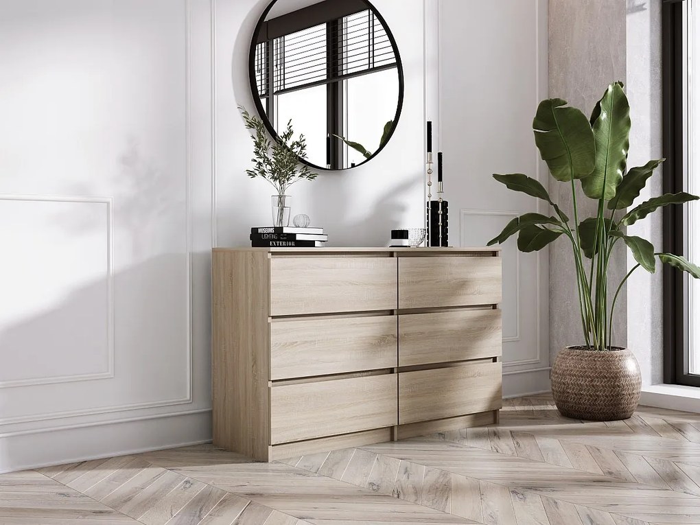 Komoda z 6 szufladami: dąb sonoma, 120 x 39 x 79 cm