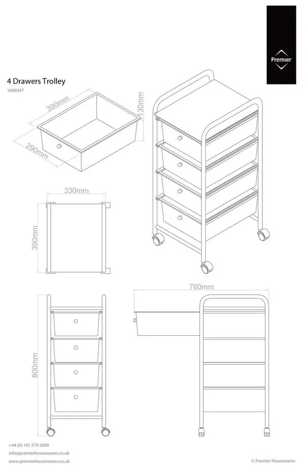 Plastikowy regał na kółkach w biało-srebrnym kolorze 33x79 cm – Premier Housewares