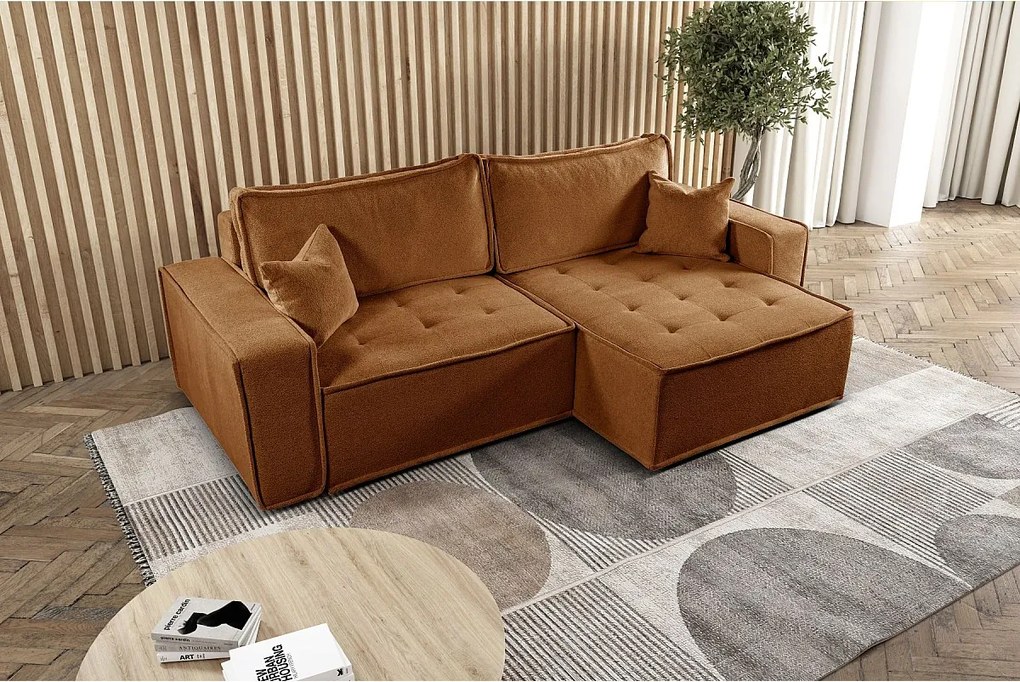 Narożnik z funkcją spania w kształcie L Bohoo, tkanina Raven, Ceglasty, Prawy