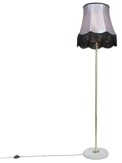 Lampa podłogowa mosiężna z kloszem babci czarno-szarym 45 cm - Kaso Retro Oswietlenie wewnetrzne