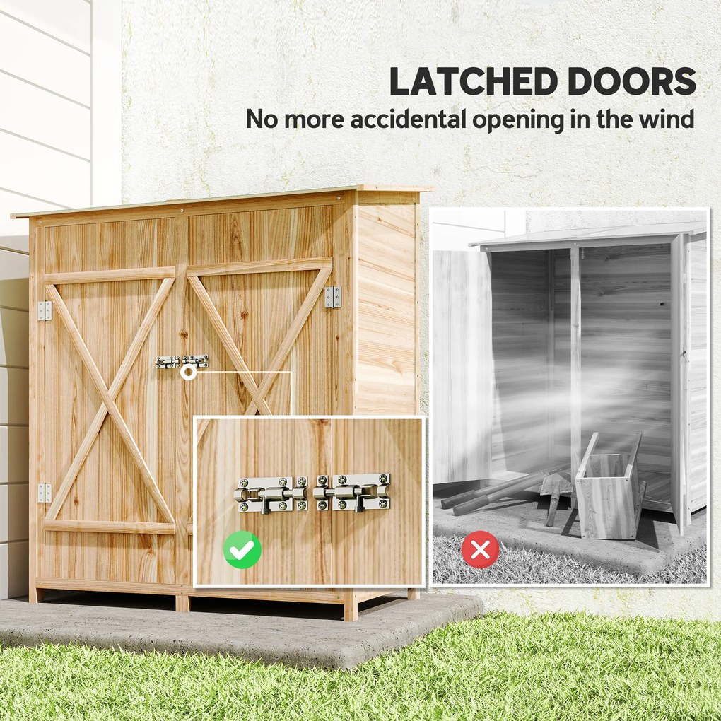 Outsunny szafka ogrodowa 140×75×157 cm – drewniana, z stolikiem, zamykana