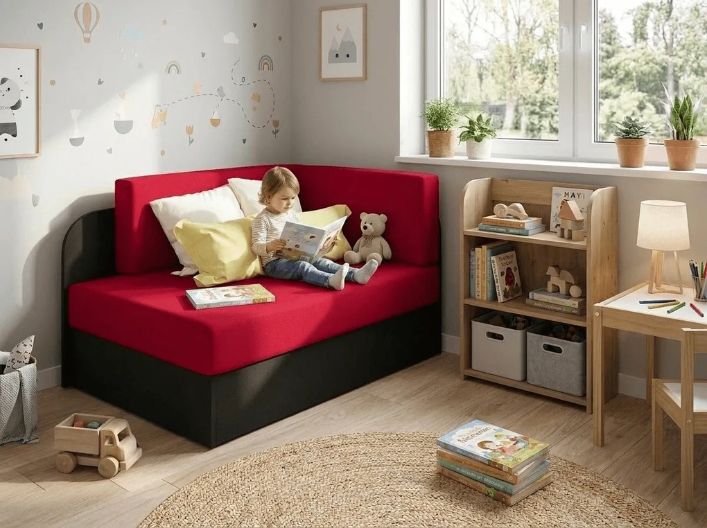 Mała rozkładana sofa ROSA, czerwona/czarna