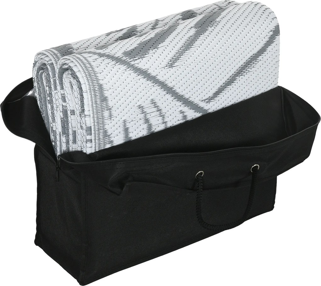 Outsunny Zewnętrzny dywan z możliwością odwrócenia, wodoszczelny, Wzór liść, 182x274cm, Szary/Biały