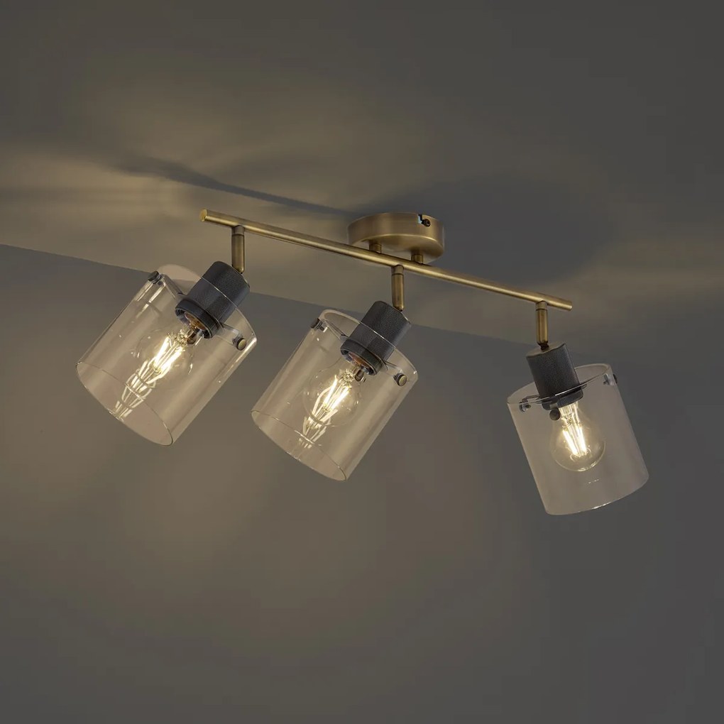 Designerski reflektor sufitowy brązowy z przezroczystym szkłem 3-punktowy - Domo