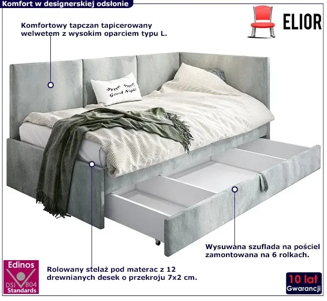 Popielate łóżko dziecięce z pojemnikiem H2-M09