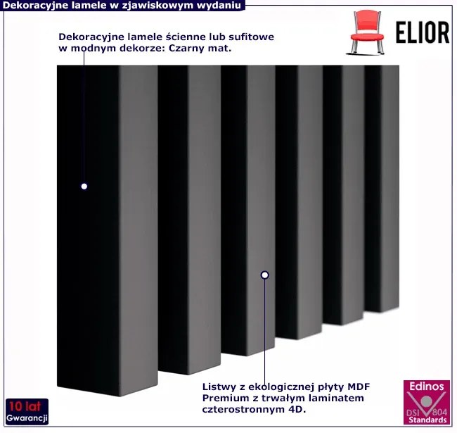 Lamele ścienne 12 szt. czarny mat H1-D10
