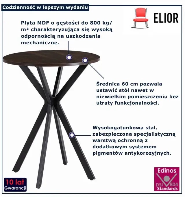Stylowy stolik na czarnej nodze orzech + czarny 60cm L7-R17