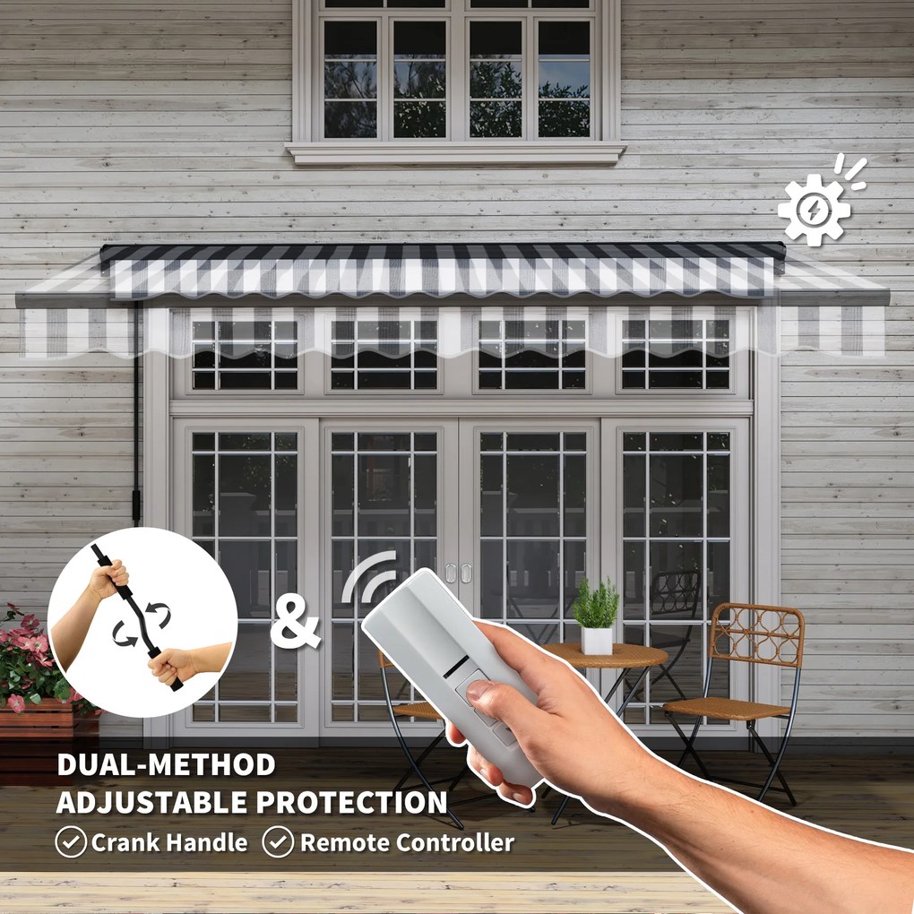 Outsunny Markiza przeciwsłoneczna Tarasowa Markiza, odporna na warunki atmosferyczne, 1 korbka, 395 x 250 x 150 cm, Szary + Biały
