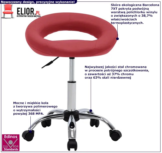 Tapicerowany hoker na kółkach czerwone wino N1-N84