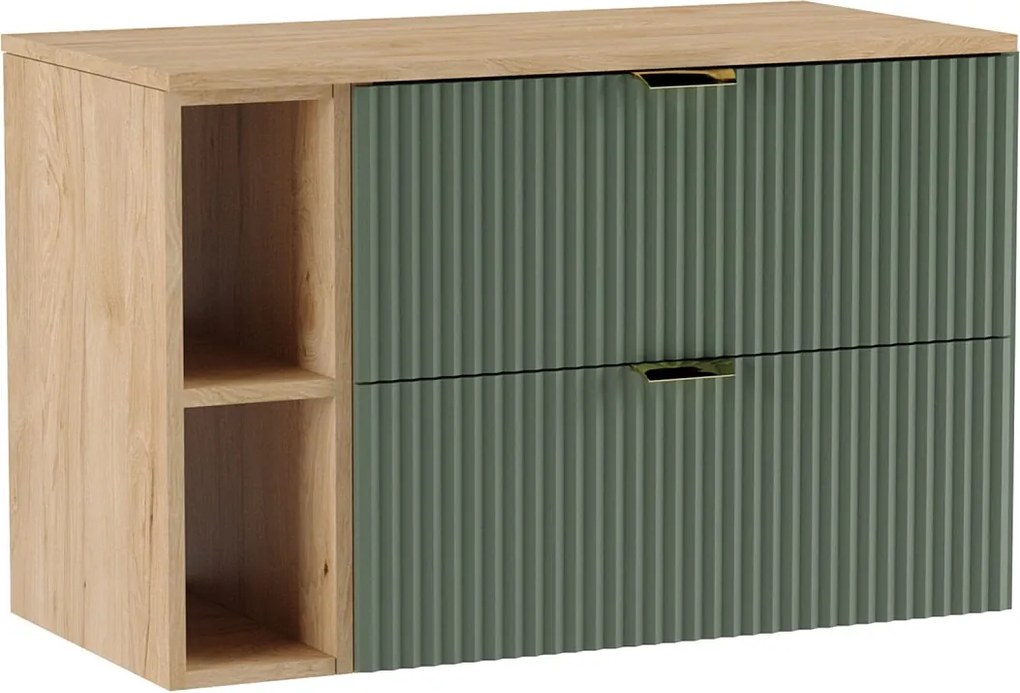 Szafka pod umywalkę WENA, z regałem, ryflowane fronty, Willy, 100x60x47 cm, Szałwiowa/Orzech