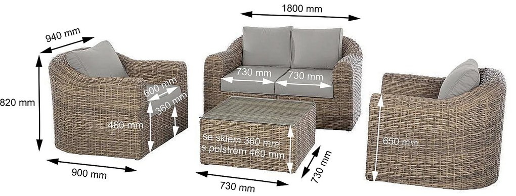 Rattanowy zestaw modułowy BORNEO LUXURY dla 4 osób (brązowy)