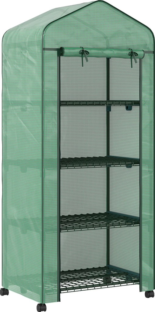 Outsunny Szklarnia foliowa, Mini-szklarnia, Dom do uprawy roślin, Grządka wczesna, 4 półkowe regały, 69 x 50 x 165 cm, Zielona