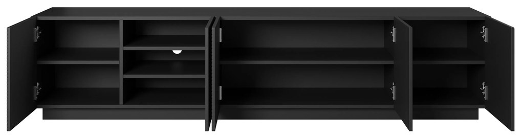 Szafka RTV Asha 200 cm pięciodrzwiowa z ryflowanym frontem - czarny mat