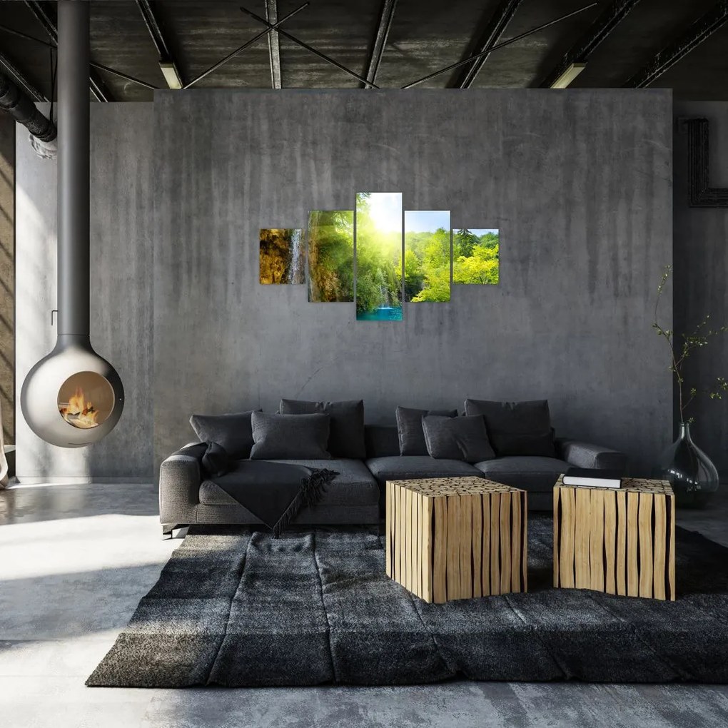 Obraz - wodospady w pralesie (125x70 cm)