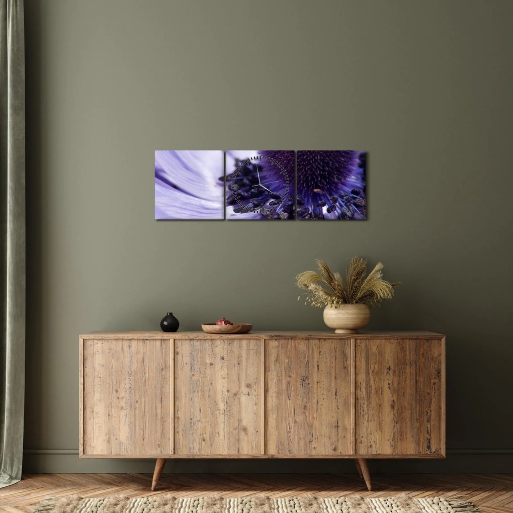 Obraz - Fioletowy kwiat (z zegarem) (90x30 cm)