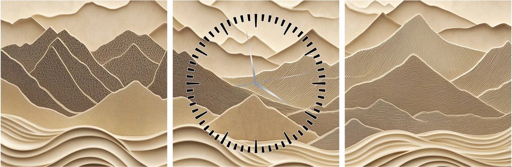 Obraz - 3D linie gór (z zegarem) (90x30 cm)
