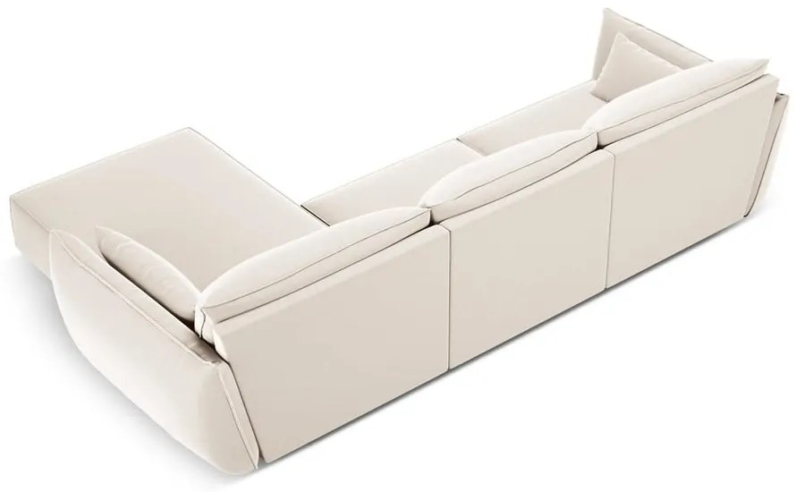 Beżowy aksamitny narożnik (prawostronny/z szezlongiem) Vanda – Mazzini Sofas