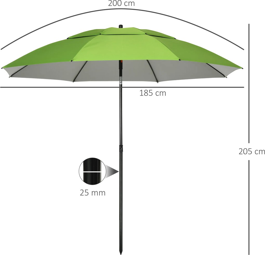 Outsunny Parasol Plażowy 185cm Ochrona UV Podwójny Dach Stalowy Zielony | Aosom PL