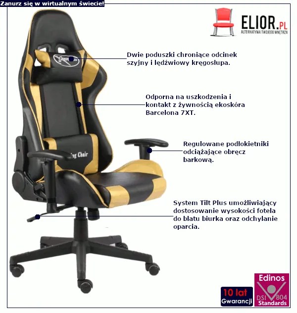 Czarno-złoty fotel gamingowy - Zexo