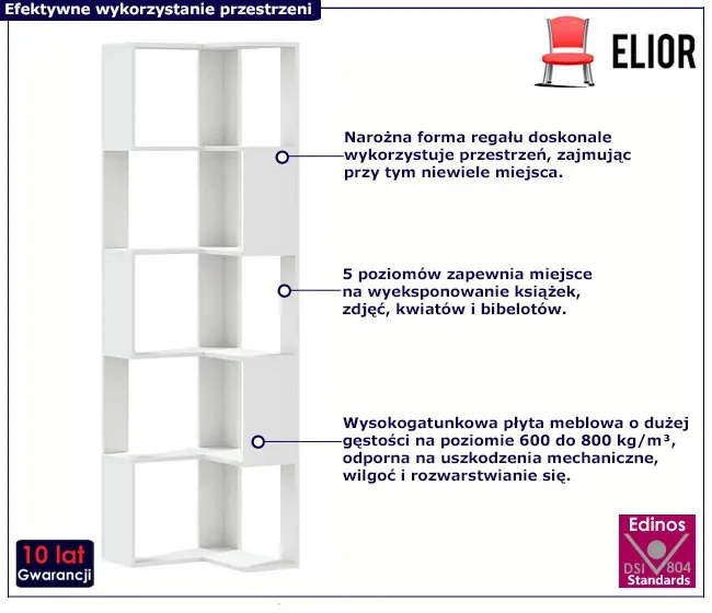 Biały narożny minimalistyczny regał - Kegi