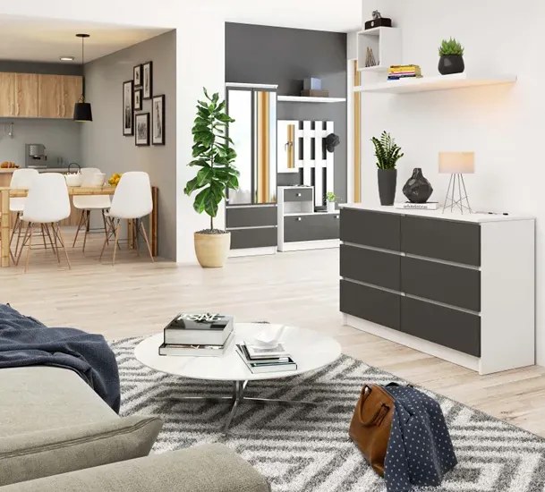 Nowoczesna komoda z szufladami biała + grafit H1-B01