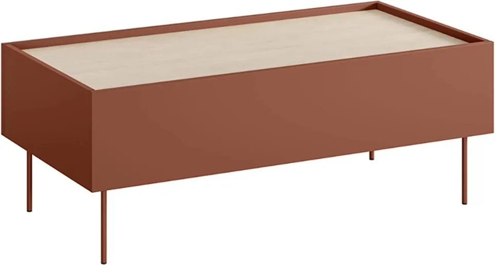 Stolik kawowy Desin 120 cm z szufladami - ceramic red / dąb nagano