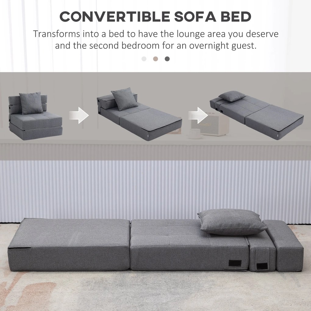 HOMCOM Rozkładana sofa Zdejmowany do czyszczenia Maksymalne obciążenie 100kg 70 cm x 70 cm x 61 cm Ciemnoszary | Aosom PL