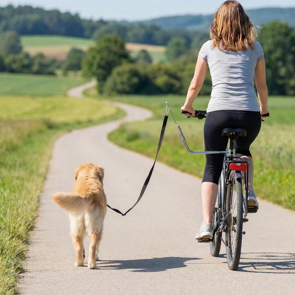PawHut Smycz rowerowa dla psa z amortyzacją, regulowana, szybki montaż, srebrno-czarna | Aosom PL