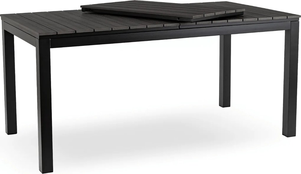 Zestaw Mebli Ogrodowych Stół ARGOS 160-210 cm Ciemnoszary Dąb/Czarny i 6x Fotel FRESNO Czarny Technorattan Nowoczesny