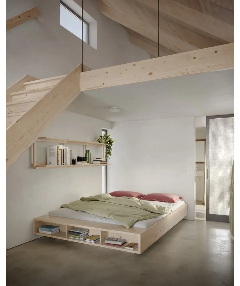 Łóżko dwuosobowe z litego drewna sosnowego ze stelażem 160x200 cm Merge – Karup Design