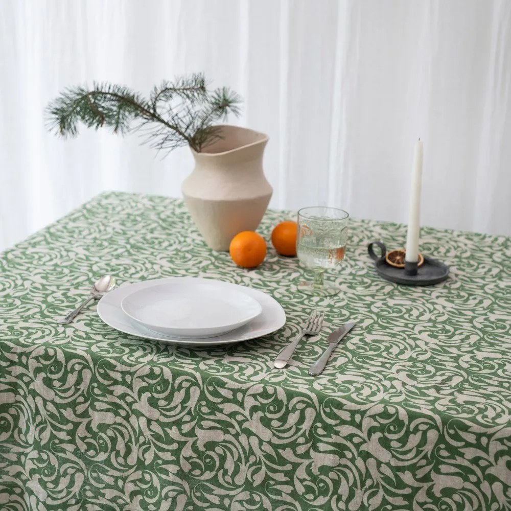 Lniany obrus 140x250 cm Evergreen Damask – Linen Tales