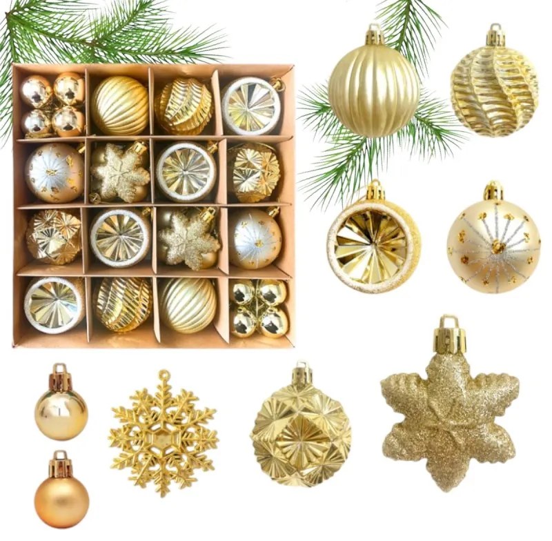 Zestaw ozdób świątecznych STARLING złoty, 40 szt.