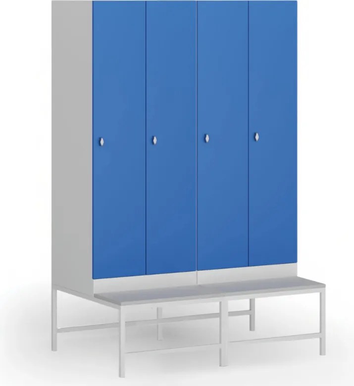 Szafka ubraniowa S1 z ławką, 2-drzwiowa, 1875 x 600 x 500/800 mm, zamek obrotowy, drzwi zielone