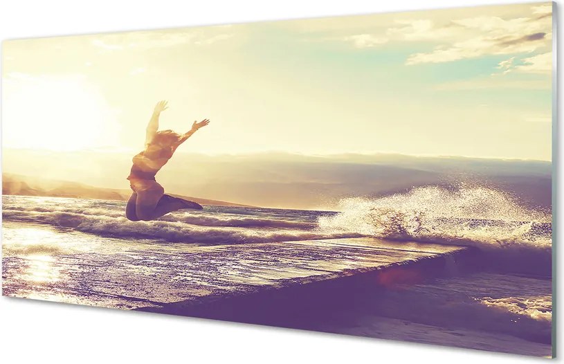 Szklany Panel Kobieta nad Jeziorem pod Chmurami