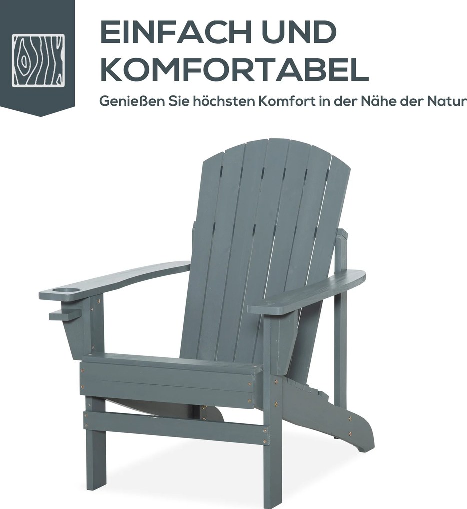 Outsunny krzesło ogrodowe Adirondack z uchwytem na kubek leżak ogrodowy krzesło balkonowe lite drewno kolor ciemnoszary 97 x 72,5 x 93 cm