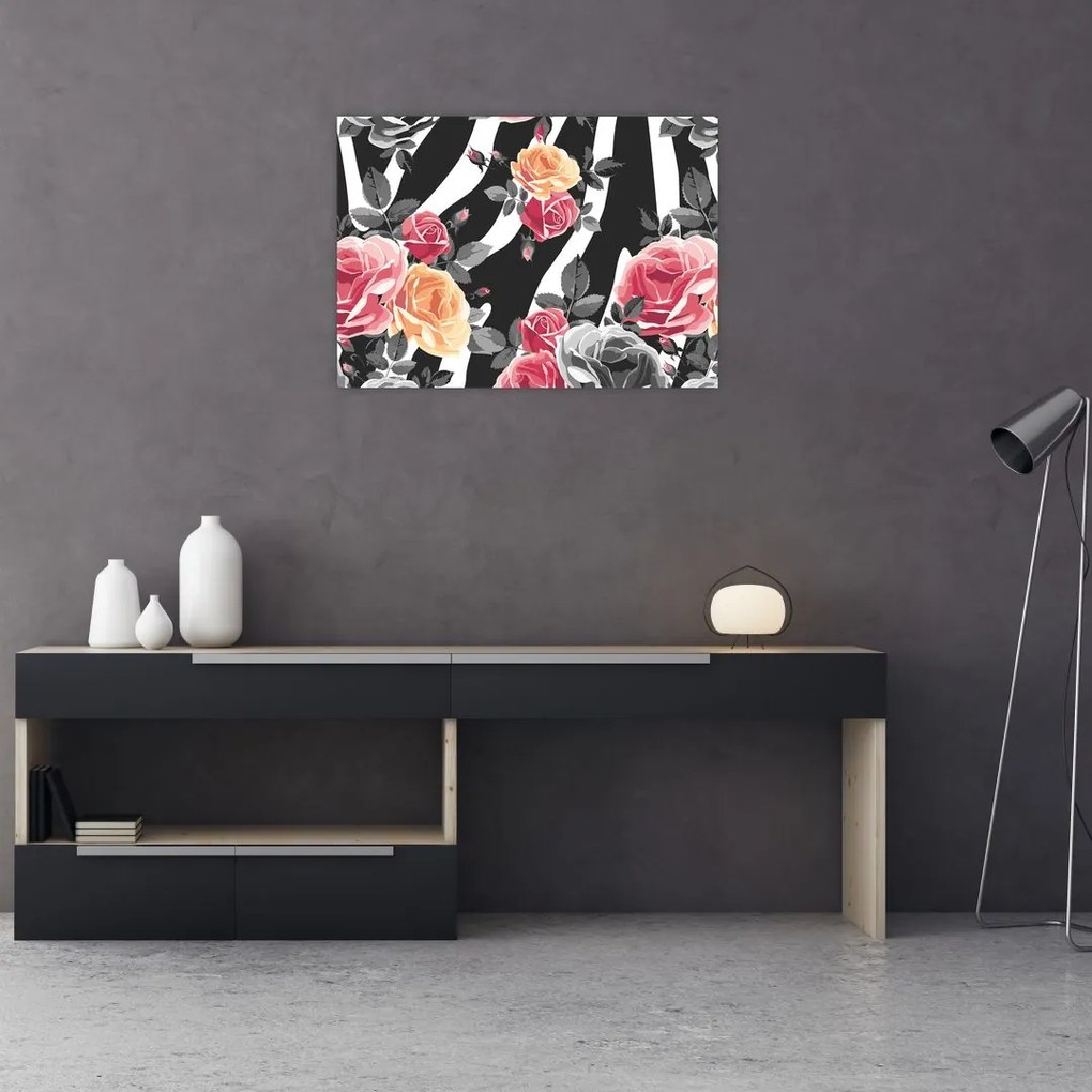 Obraz na szkle kwitnących róż (70x50 cm)