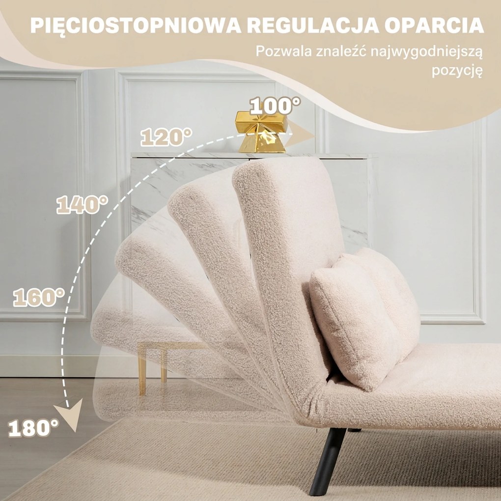 HOMCOM Sofa rozkładana 2-osobowa, sofa welurowa, funkcja spania, w zestawie 2 poduszki, wygląd weluru, Naturalny + Beżowy + Czarny | Aosom PL