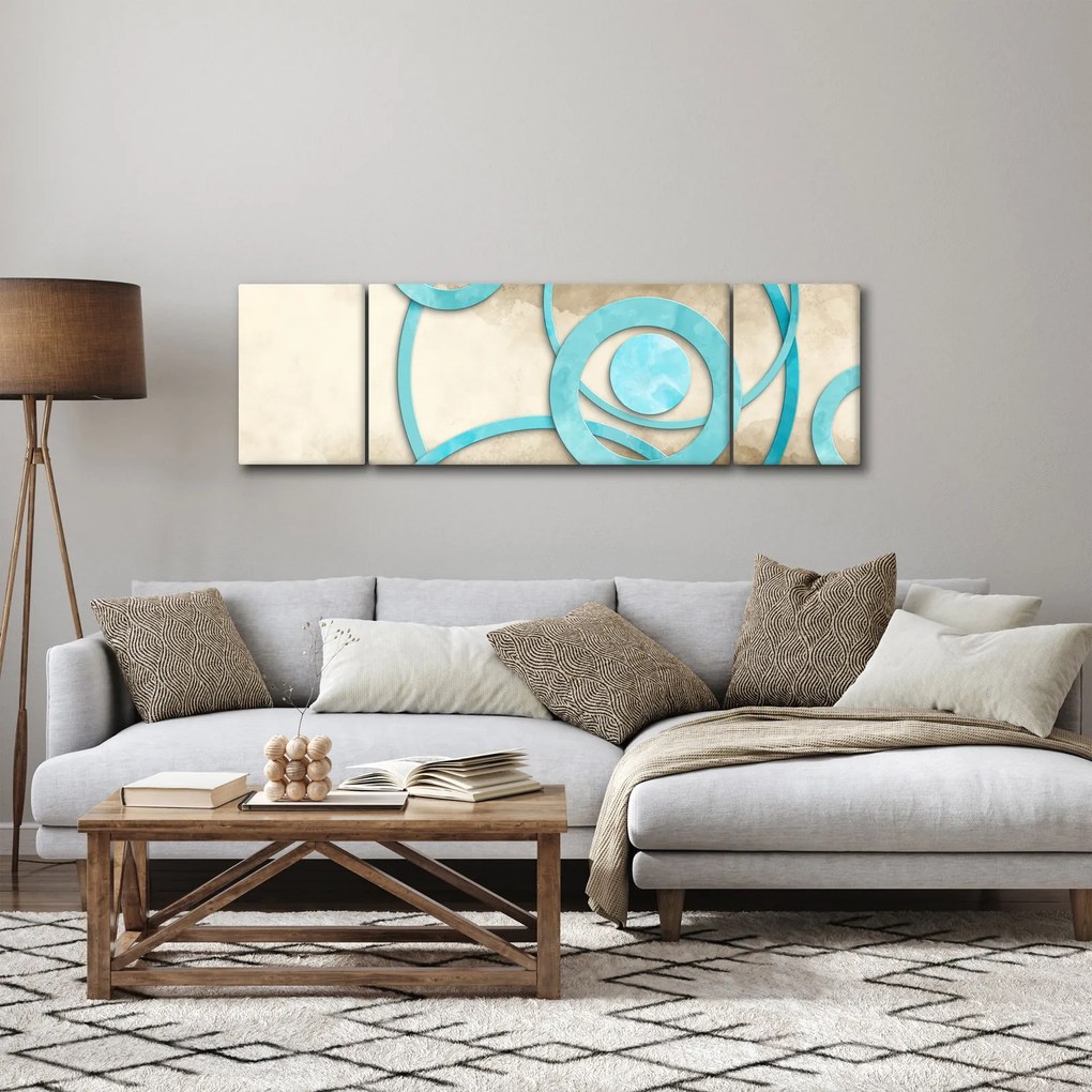 Obraz - Niebieskie koła na akwareli (170x50 cm)