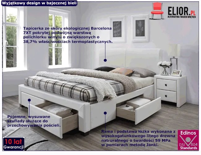 Białe łóżko dwuosobowe T4-N65