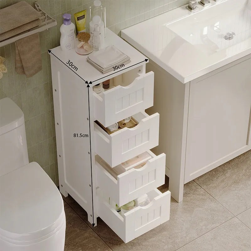 Szafka łazienkowa wąska słupek regał biały z szufladami półka skandynawski