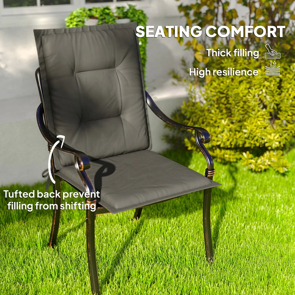 Outsunny Zestaw 4 Poduszek na Siedzenia 108 x 50 x 5 cm z Paskami, Do Użytku Wewnątrz i Na Zewnątrz, Jasnoszary