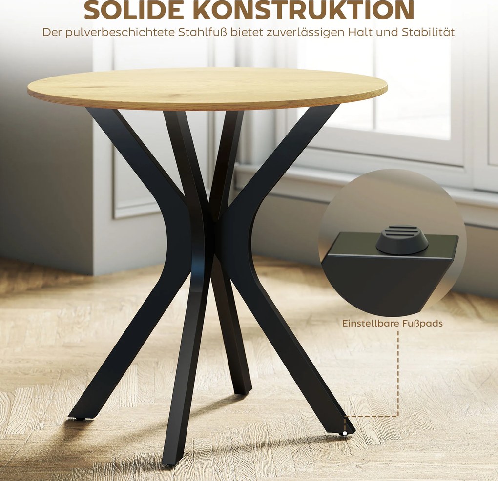 HOMCOM Stół do jadalni Stół kuchenny Okrągły stół, Nowoczesny design, 78 cm x 78 cm x 75 cm, Naturalne drewno