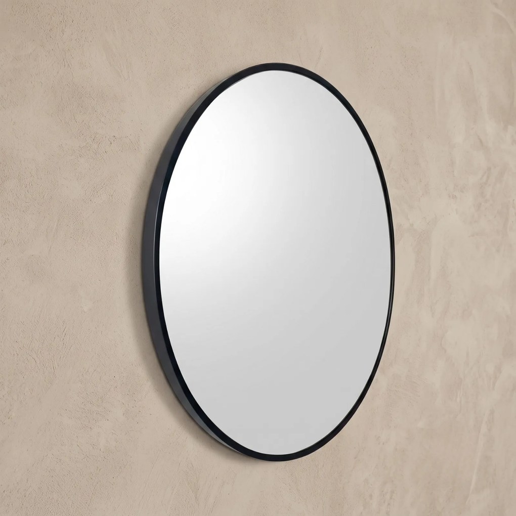 Okrągłe lustro ścienne w metalowej ramie, Ø 70 cm, czarne