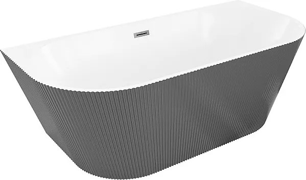 Mexen Oris wanna wolnostojąca przyścienna ryflowana 170 x 80 cm, biała/szara, przelew gun gray szczotkowany - 52871708062-66
