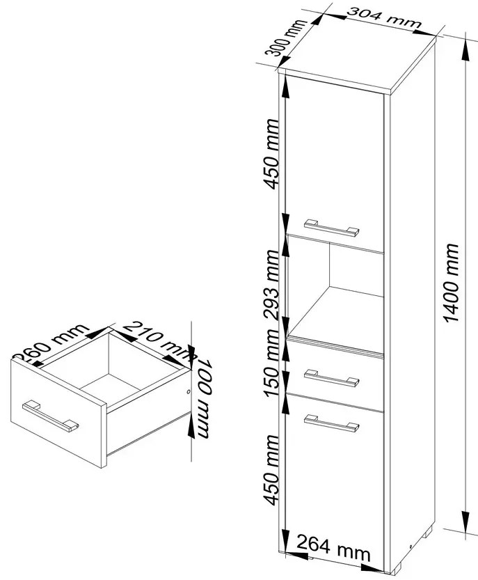 Klasyczny łazienkowy regał z szufladą wenge W8-F40