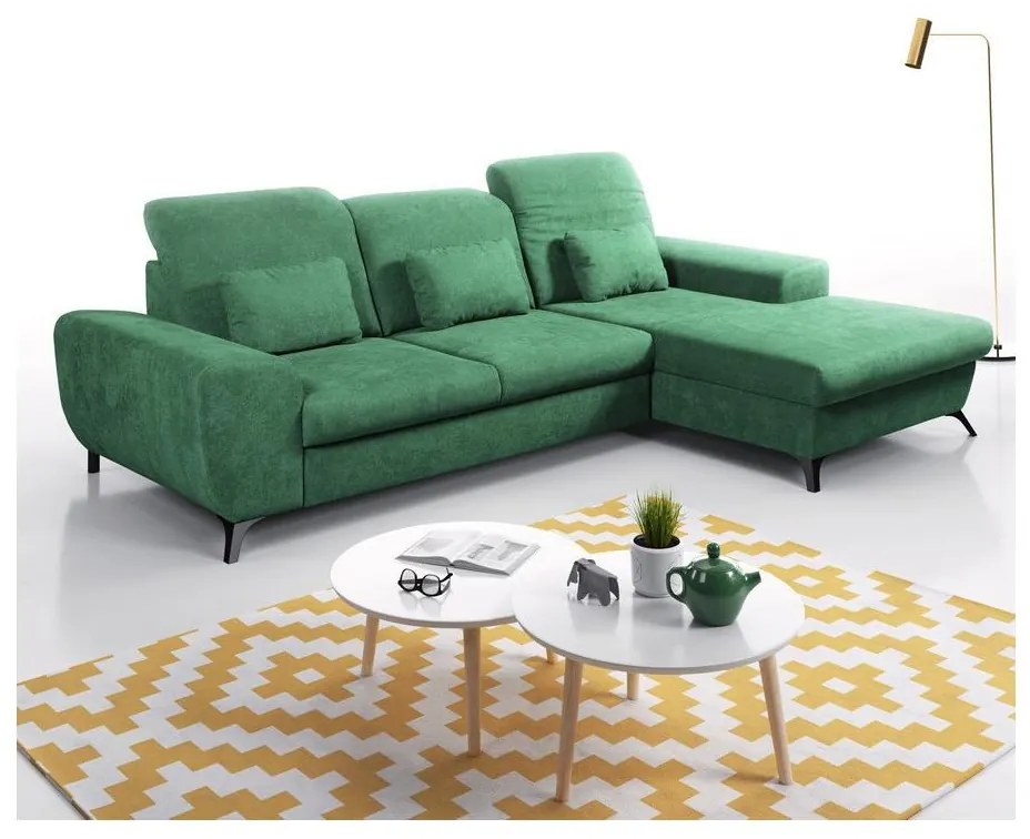 Narożnik rozkładany tapicerowany ALTA z pojemnikiem, prawostronny, zielony